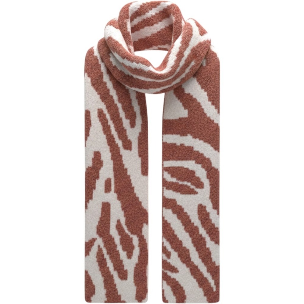 Marcus Adler New York Zebra Print Scarf Rust Orange Cream Boucle Knit Wool Blend